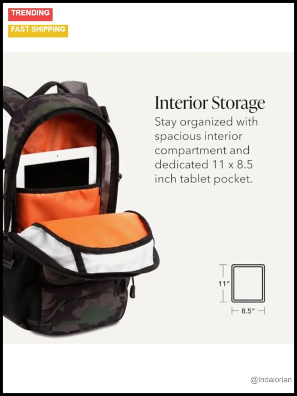 Slim Profile Daypack Backpack, Tablet Pocket, 15.9L, 18-Inch